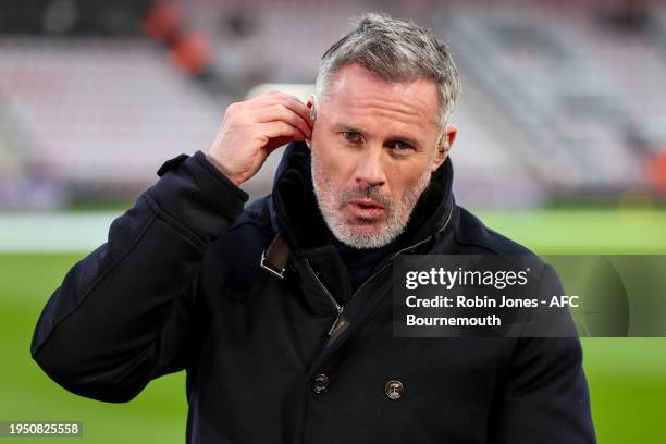 Former Liverpool player now a Sky TV pundit Jamie Carragher before the Premier League match between AFC Bournemouth and Liverpool FC at Vitality...