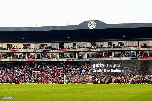 General view of the Highbury Clock End during the FA Barclaycard Premiership match between Arsenal and Manchester United held on April 16, 2003 at...