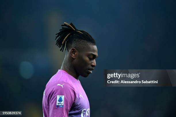 Rafael Leão of AC Milan looks on during the Serie A TIM match between Udinese Calcio and AC Milan - Serie A TIM at Dacia Arena on January 20, 2024 in...