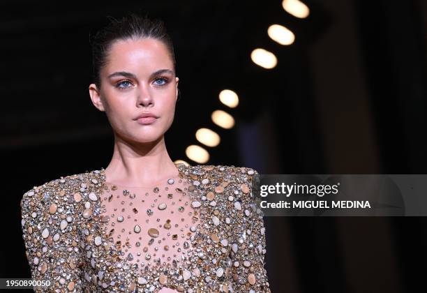 Model presents a creation by Zuhair Murad during the Women's Haute-Couture Spring/Summer 2024 Fashion Week in Paris, on January 24, 2024.