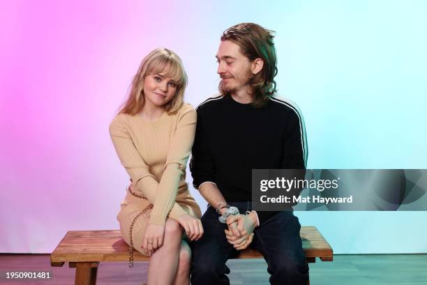 Megan Stott and Austin Abrams visits the IMDb Portrait Studio at Acura House of Energy on Location at Sundance 2024 on January 21, 2024 in Park City,...