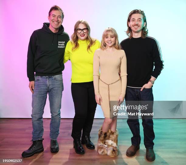 Mark Duplass, Mel Eslyn, Megan Stott and Austin Abrams visit the IMDb Portrait Studio at Acura House of Energy on Location at Sundance 2024 on...