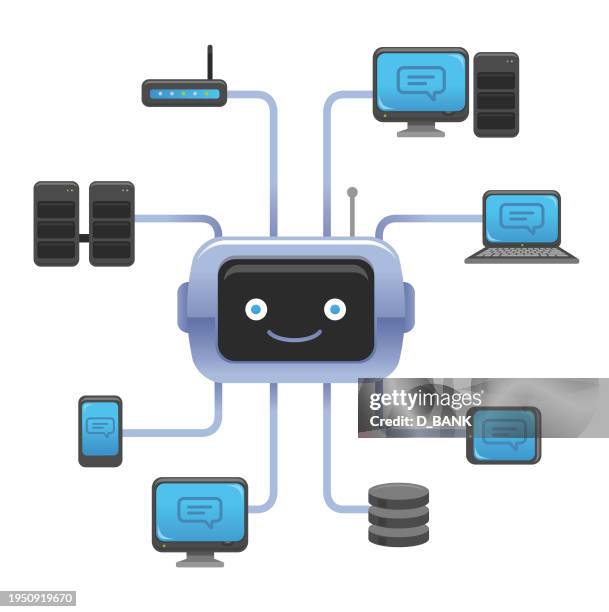 chatbot on devices - android phone vector stock illustrations