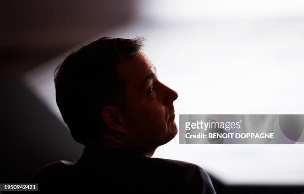 Belgian Prime Minister Alexander De Croo pictured during the opening of the headquarters of Syensqo, spin-off from Solvay, in Brussels, Wednesday 24...