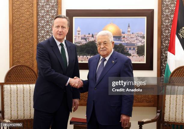Palestinian President Mahmoud Abbas and British Foreign Minister David Cameron meet in Ramallah, West Bank on January 24, 2024.