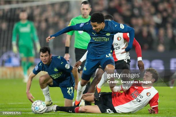 Hirving Lozano of PSV, Malik Tillman of PSV, Mats Wieffer of Feyenoord during the Dutch KNVB Beker match between Feyenoord v PSV at the Stadium...