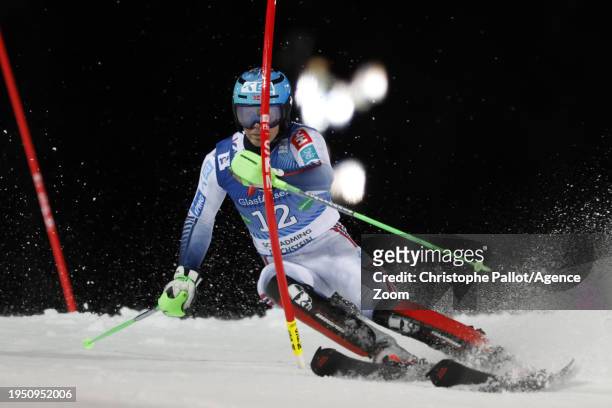 Timon Haugan of Team Norway in action during the Audi FIS Alpine Ski World Cup Men's Slalom on January 24, 2024 in Schladming, Austria.