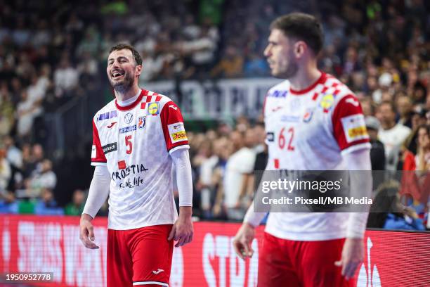 Domagoj Duvnjak of Croatia reacts during the Men's EHF Euro 2024 main round match between Germany and Croatia at Lanxess Arena on January 24, 2024 in...