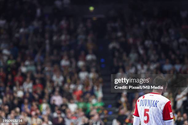 Domagoj Duvnjak of Croatia looks on during the Men's EHF Euro 2024 main round match between Germany and Croatia at Lanxess Arena on January 24, 2024...