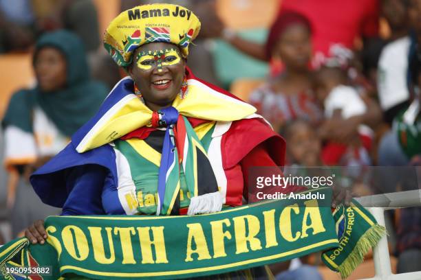 Fans of South Africa show their support during the Africa Cup of Nations Group E match between Tunisia and South Africa at Amadou Gon Coulibaly...