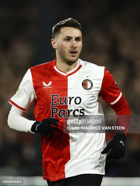 Feyenoord's Mexican forward Santiago Gimenez looks on during the round of 16 of the KNVB Cup football match between Feyenoord Rotterdam and PSV...