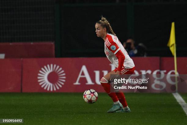 Giulia Gwinn of FC Bayern Munchen is playing on day 5 of Group C of the UEFA Women's Champions League between A.S. Roma and F.C. Bayern Munchen in...
