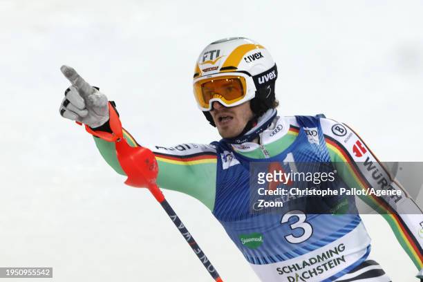 Linus Strasser of Team Germany takes 1st place during the Audi FIS Alpine Ski World Cup Men's Slalom on January 24, 2024 in Schladming, Austria.