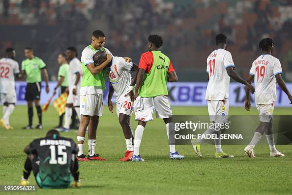 DR Congo's forward Yoane Wissa celebrates with teammates after the ...