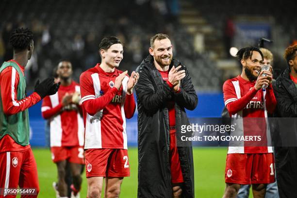 Antwerp's Jurgen Peter Ekkelenkamp and Antwerp's Vincent Janssen celebrate after winning a Croky Cup 1/4 final match between OH Leuven and Royal...