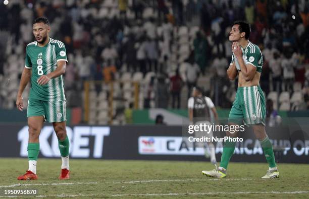 Algeria's Aissa Mandi is reacting after a defeat against the Mauritanian national team during the 2024 Africa Cup of Nations Group D football match...