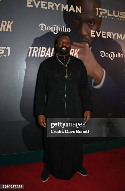 Dereck Chisora attends the premiere of "Tribal Mark" a film by Skepta, with Don Julio 1942 and Everyman Cinema on January 24, 2024 in London, England.