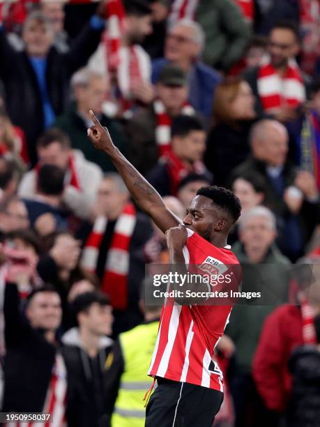 Inaki Williams of Athletic Bilbao celebrates 3-2 during the Spanish Copa del Rey match between Athletic de Bilbao v FC Barcelona at the San Mames...