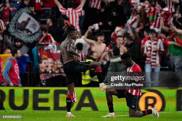 Nico Williams Left Winger of Athletic Club and Spain celebrates after scoring his sides first goal during the Copa del Rey match between Athletic...