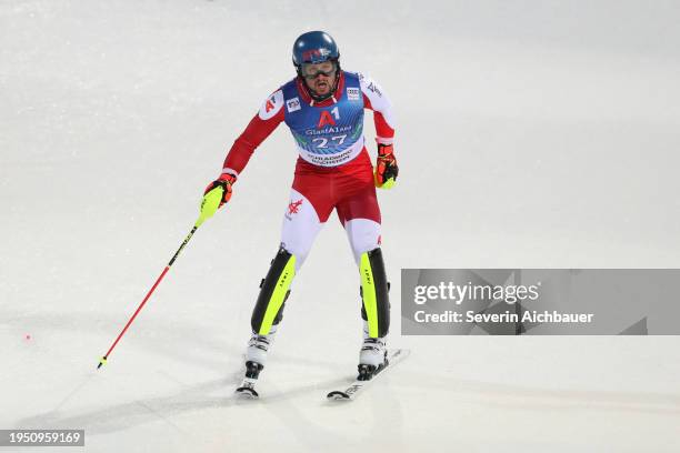 Johannes Strolz of Austria during the second run of Audi FIS Alpine Ski World Cup - Mens Slalom on January 24, 2024 in Schladming, Austria.