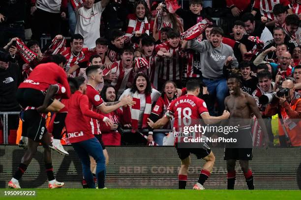 Nico Williams Left Winger of Athletic Club and Spain celebrates after scoring his sides first goal during the Copa del Rey match between Athletic...