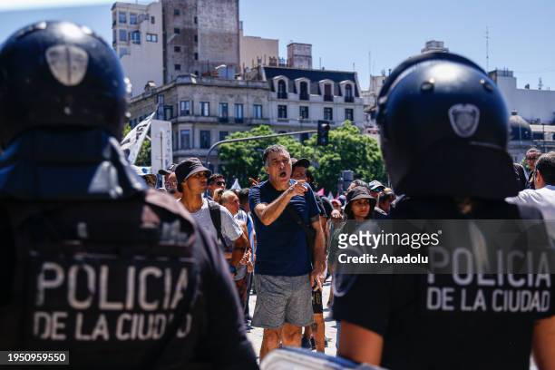 Hundreds of Argentine protesters fill the square of the National Congress Palace, in a call made by the General Central of Workers of Argentina in...