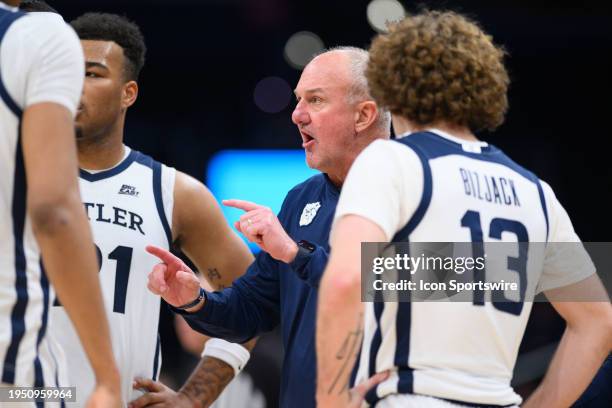 Butler Bulldogs head coach Thad Matta on the sidelines during the men's college basketball game between the Butler Bulldogs and Georgetown Hoyas on...