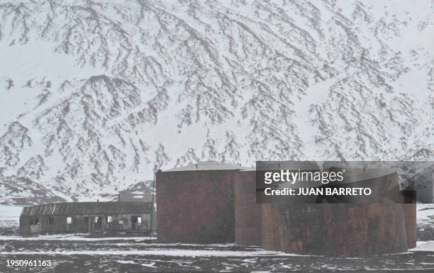 View of the remains of the Hector Whaling Company at Whaler's Bay in Deception Island, in the western Antarctica peninsula on January 24, 2024. Could...