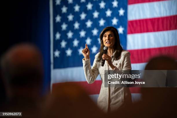 Republican presidential hopeful and former UN Ambassador Nikki Haley holds a rally on January 24, 2024 in North Charleston, South Carolina. After her...