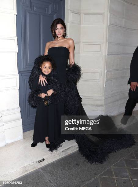 Kylie Jenner and her daughter Stormi are seen in matching Valentino outfits on January 24, 2024 in Paris, France.