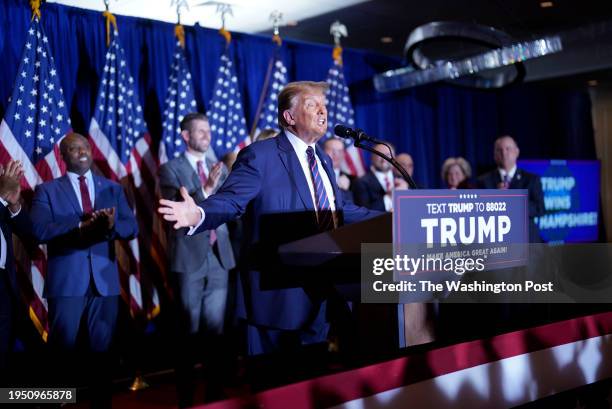 January 23: Former president Donald Trump speaks after he was projected to be the New Hampshire primary winner during a watch party on Tuesday,...