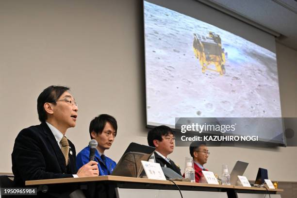 Hitoshi Kuninaka , director-general of JAXA's Institute of Space and Astronautical Science, speaks during a press conference to explain the mission...