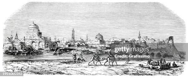 mosul city in iraq panorama illustration 1857 - mosul skyline stock illustrations
