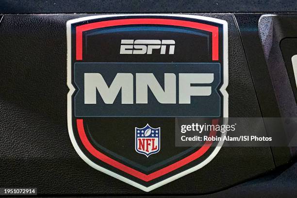 Detail view of an ESPN Monday Night Football NFL logo is seen on a tv camera in action during a game between the San Francisco 49ers and the...