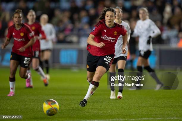 Rachel Williams of Manchester United WFC is in action during the FA Women's League Cup Group B match between Manchester City and Manchester United at...