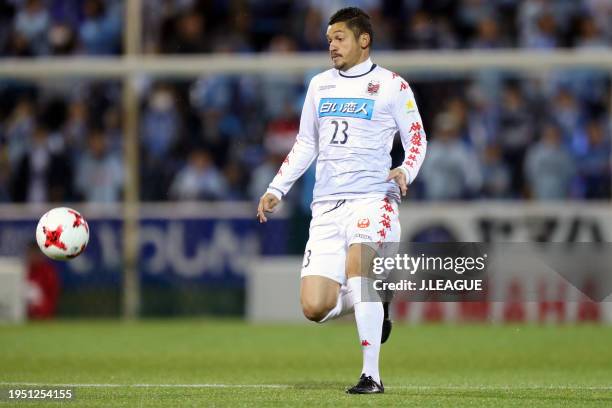 Diego Macedo of Consadole Sapporo in action during the J.League YBC Levain Cup Group A match between Jubilo Iwata and Consadole Sapporo at Yamaha...