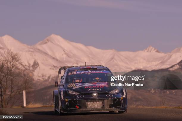 Elfyn Evans and Scott Martin of Team Toyota Gazoo Racing WRT are driving the Toyota GR Yaris Rally1 Hybrid during the shakedown at the FIA World...