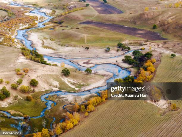 aerial view of the plain of autumn - innere mongolei stock-fotos und bilder