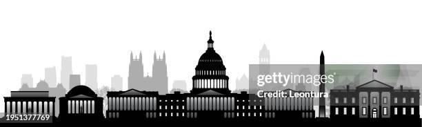 washington dc skyline silhouette (all buildings are complete and moveable) - jefferson memorial columns stock illustrations