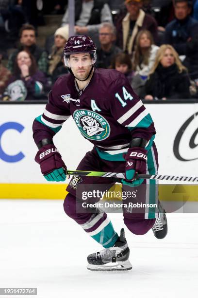 Adam Henrique of the Anaheim Ducks skates on the ice during the third period against the New York Rangers at Honda Center on January 21, 2024 in...