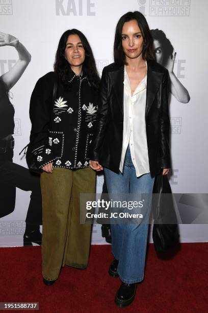 Abbi Jacobson and Jodi Balfour attend the opening night performance of "KATE" at Pasadena Playhouse on January 21, 2024 in Pasadena, California.
