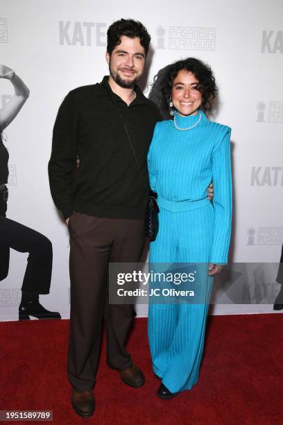 Ben Lewis and Tatiana Maslany attend the opening night performance of "KATE" at Pasadena Playhouse on January 21, 2024 in Pasadena, California.