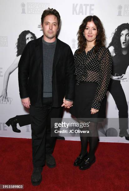 Beck Bennett and Jessy Hodges attend the opening night performance of "KATE" at Pasadena Playhouse on January 21, 2024 in Pasadena, California.