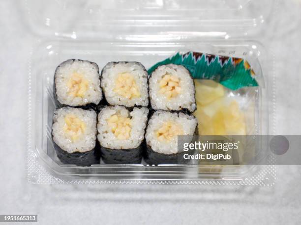 natto hosomaki sushi with domestic rice - 6 pieces pack - maki sushi ストックフォトと画像