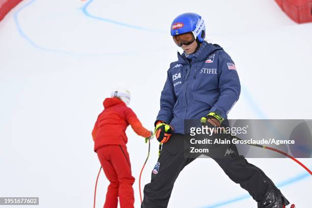 Mikaela Shiffrin of Team United States during the inspection during the Audi FIS Alpine Ski World Cup Women's Downhill training on January 25, 2024...
