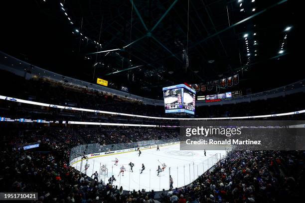 General view of play between the New York Rangers and the Anaheim Ducks in the third period at Honda Center on January 21, 2024 in Anaheim,...