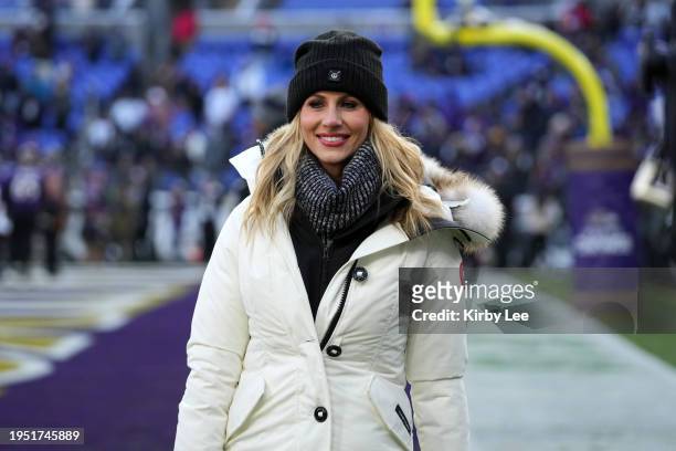 Sideline reporter Laura Rutledge poses during the AFC Divisional Playoff game between the Baltimore Ravens and the Houston Texans at M&T Bank Stadium...