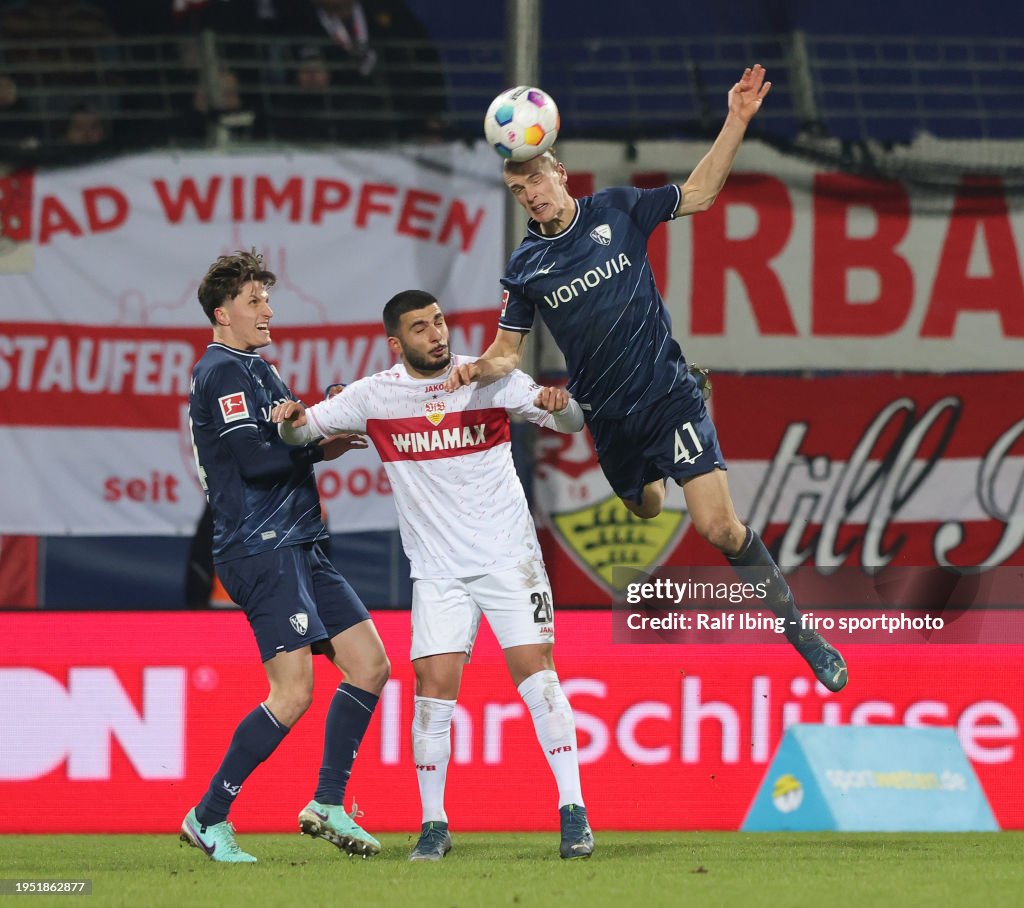 Tim Oermann of VfL Bochum 1848, Deniz Undav of VfB Stuttgart and Noah