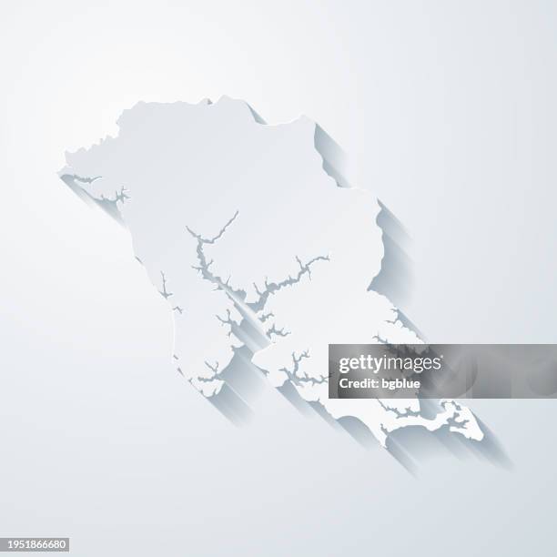lancaster county, virginia. map with paper cut effect on blank background - lancaster county pennsylvania stock illustrations