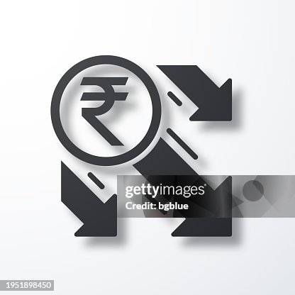 Indian rupee decrease. Icon with shadow on white background Indian rupee decrease. Icon with shadow on white background